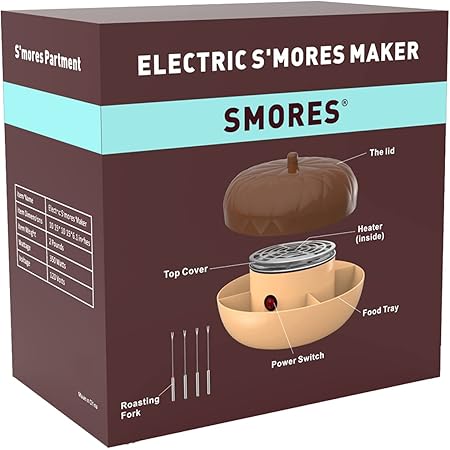 SMORES Tabletop Indoor S'mores Maker - Electric Flameless Smores Maker with Lid - Smores Kit - 4 Compartment Trays and 4 Forks - Fun Gifts Date Night Idea - Movie Night Supplies - Housewarming Gifts