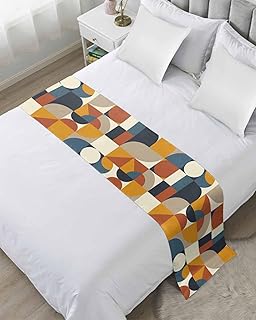 Bed Runner Scarf Mid Century Abstract Geometric Nordic Style,Bedding Scarves for Food of Bed Queen Size Luxury Bed Scarf, Retro Color Block Home Bedroom Hotel Wedding Decorations