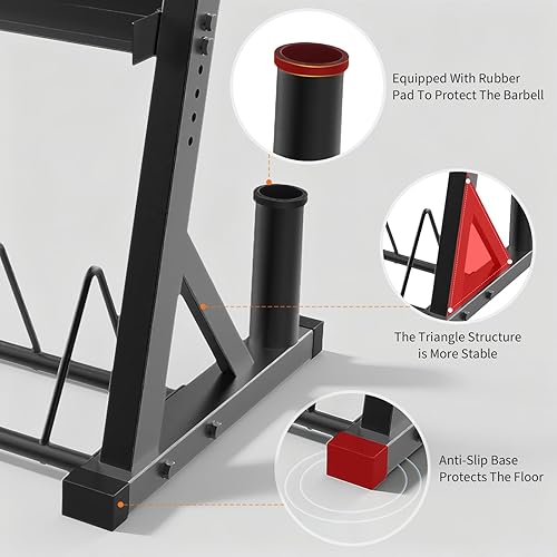 Miniatura 5 de Bastidores de almacenamiento de 3 niveles, capacidad de 1000 libras, soporte de peso ajustable para mancuernas, pesas rusas y barras de pesas (Q235