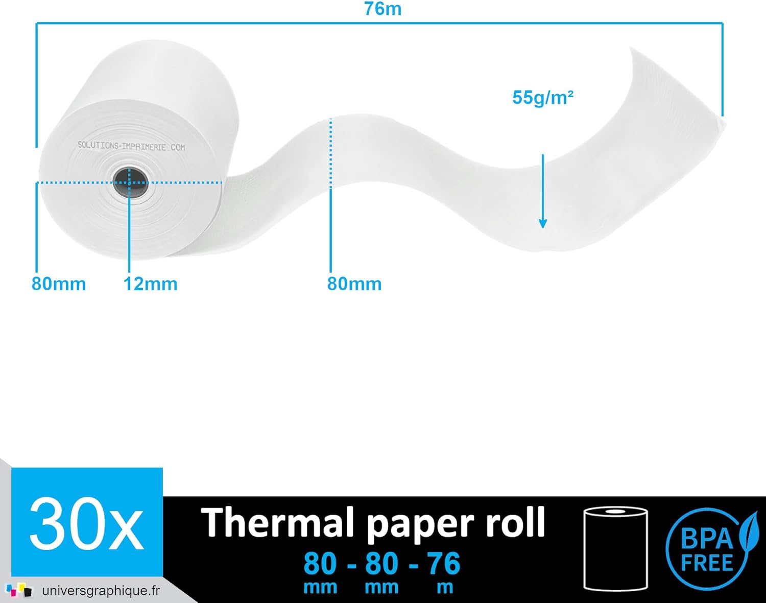 30 Thermal Coil for Cash Register Standard Cash Register Roll 80 x 80 Mandrel 12 mm Standard Thermal Paper Suitable for Cash Register Thermal Printer Thermal Balance