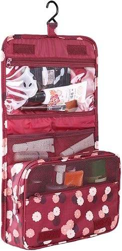 Axgo Multifuncional cosmético portátil viaje plegable maquillaje bolsas de aseo con gancho, rojo