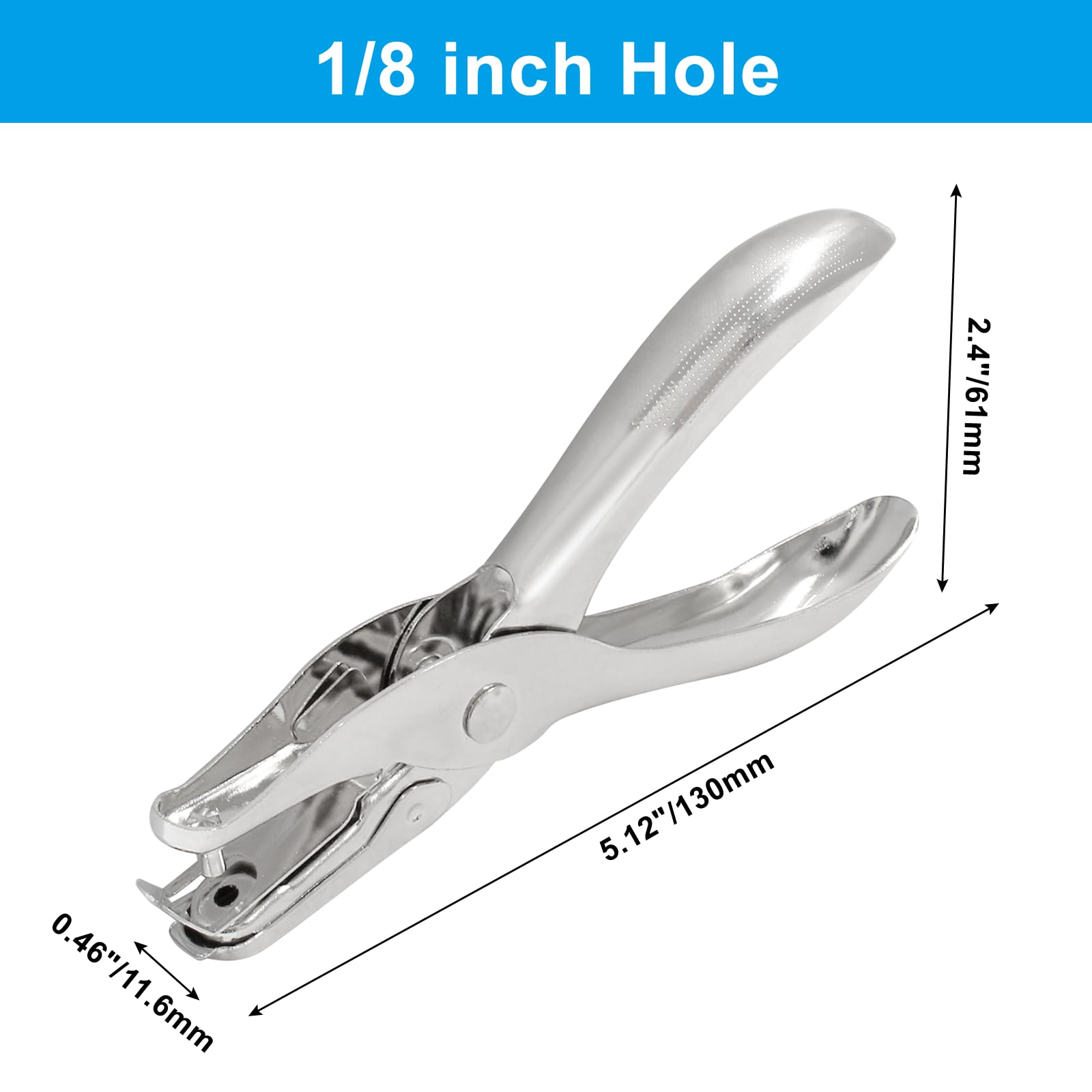 Rierdge 1Pcs 1/8”/ 3mm Small Mini Metal Hole Punchers Tiny Circle Shaped Hole Handheld Paper Punch Punchers for Greeting Cards, Paper, Invitations, 8 Sheet Punch Capacity
