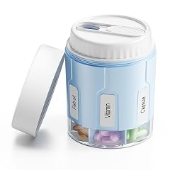 Daviky Pill Bottle Organizer Supplement Organizer with 7 Large Compartments Travel Pill Dispenser Round Pill Box with Two