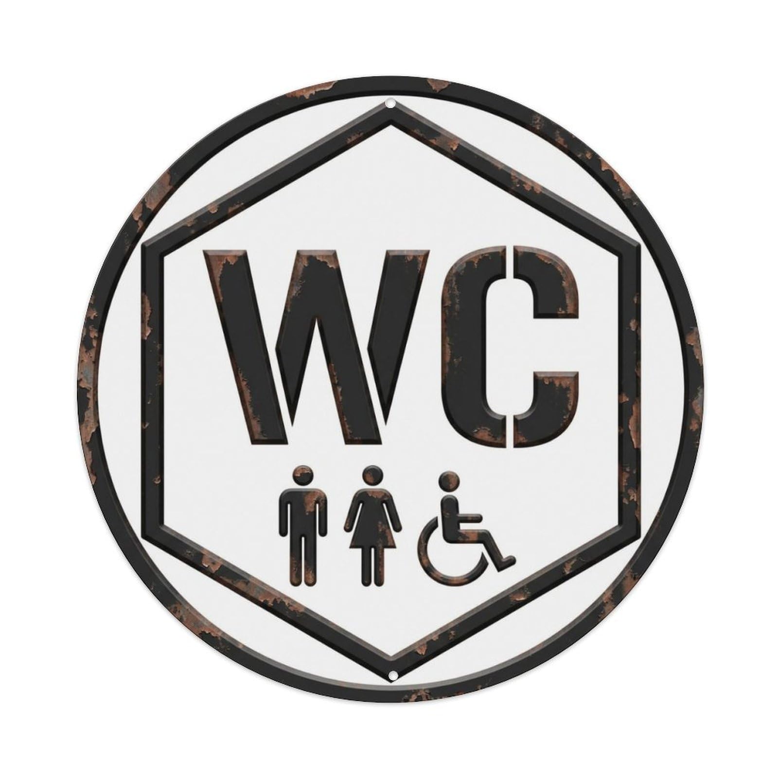 Toilet （WC） Industrial Rustic Emblem Metal Tin Sign Plaque Wall Decor for Cafe, Club Bar, Office, Home Garden Round Metal Poster 8x8Inch