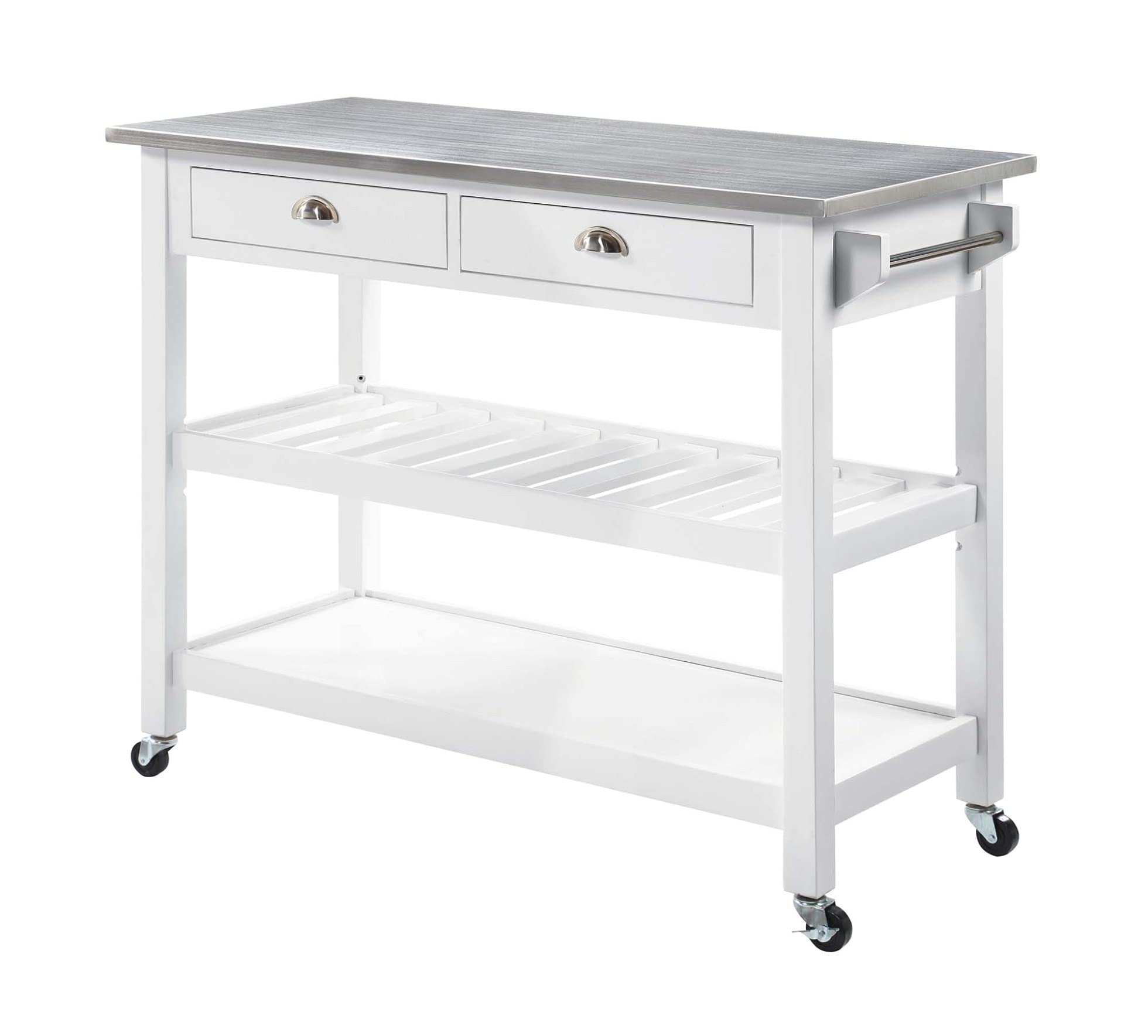 Convenience Concepts American Heritage 3-Tier Stainless Steel Kitchen Cart with Drawers, White