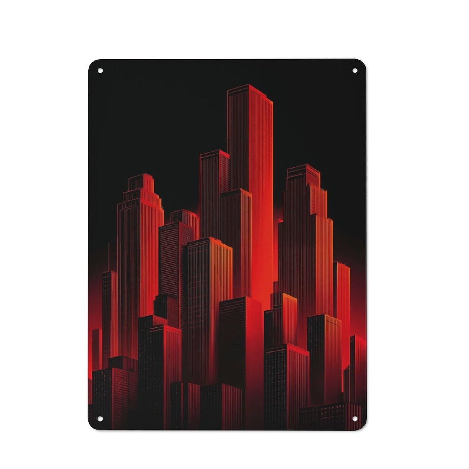 Rustic Vintage Metal Sign 40x30cm Featuring Red And Black Cityscape, Home Bar Decor for Cafe, Pub, Workshop Or Home Bar