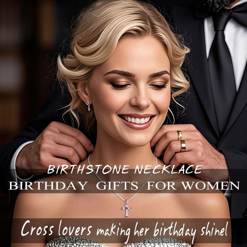 HeartMelody Cross Necklace for Women 18K White Gold Plated Heart CZ Birthstone Cross Faith Pendant Necklaces Religious Christian Jewelry Anniversary Birthday Mother's Day Gifts for Women - Image 2