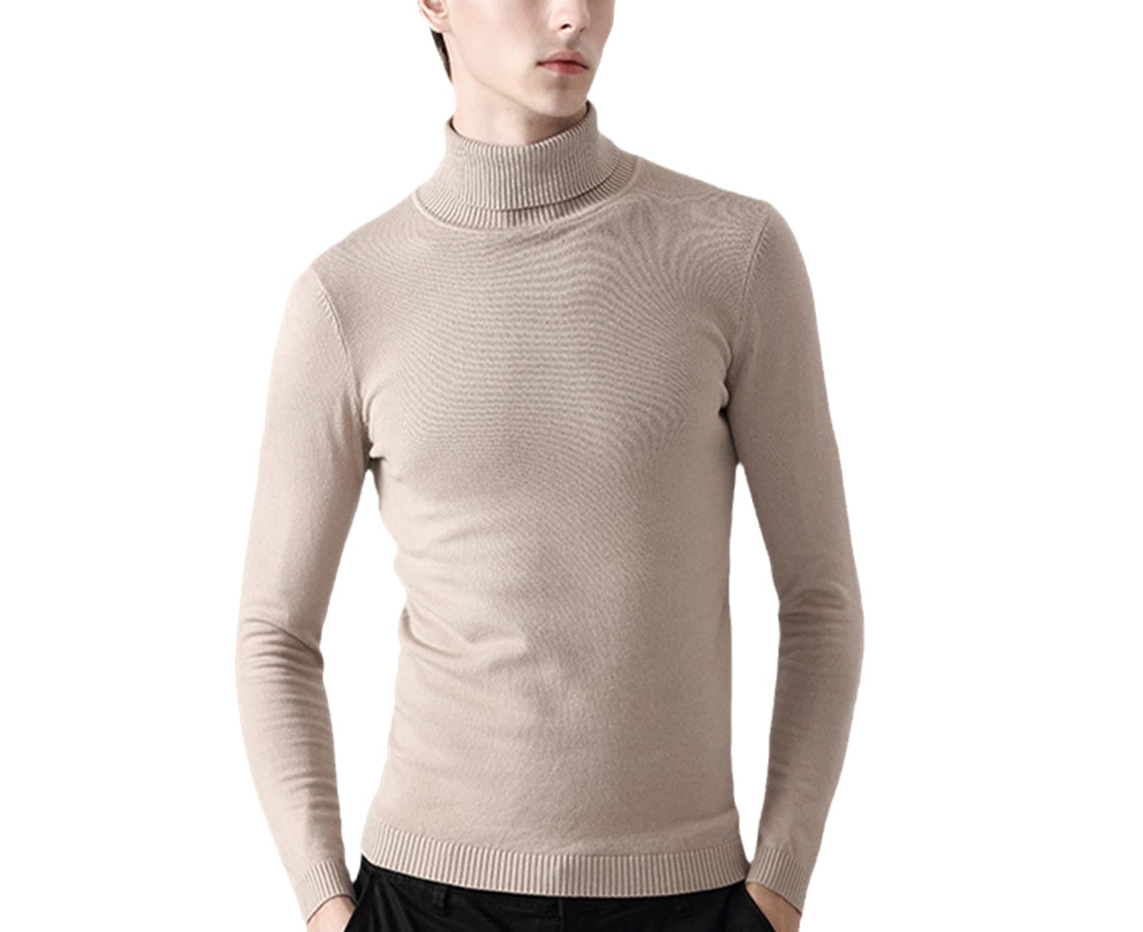 Vogrtcc Maglione Dolcevita da uomo Moda Casual Slim Fit Tinta unita Calore Pullover Maschio, cachi, XL