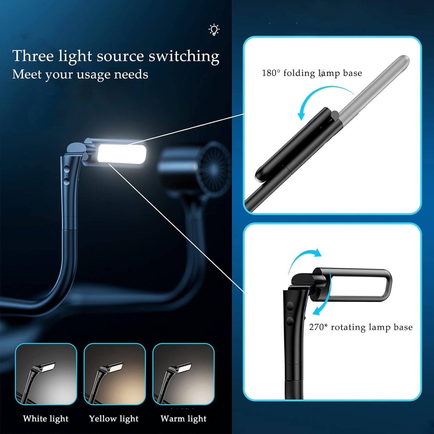 BVCL Hanging Neck Fan with Lights, Portable Collapsible Neck Fan, USB Rechargeable Fan Handsfree Fan Tri-Colour Light, Low Noise, 3 Speeds, 4000mAh Battery (Color : White)