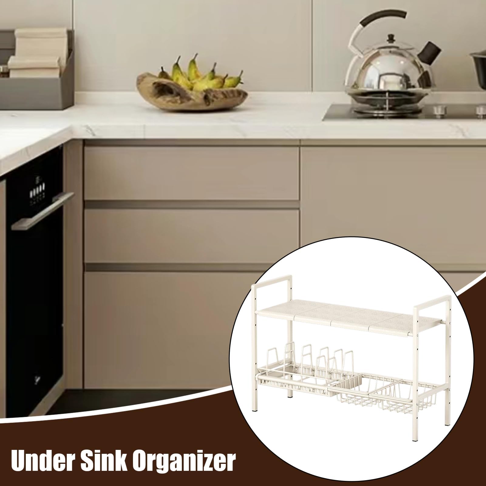 Organizador para Guardar Objetos Debajo del Lavabo en el baño | Organizadores y Cocina - Estante Extensible de Dos Niveles para armarios y ollas