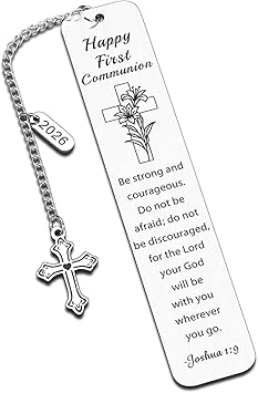 First Communion Gifts for Girls Boys 1st Communion Gifts for Catholic Goddaughter Godson Kids Teens Holy Communion Bookmark with Cross Charm Confirmation Baptism Party Favors Easter Basket Stuffers