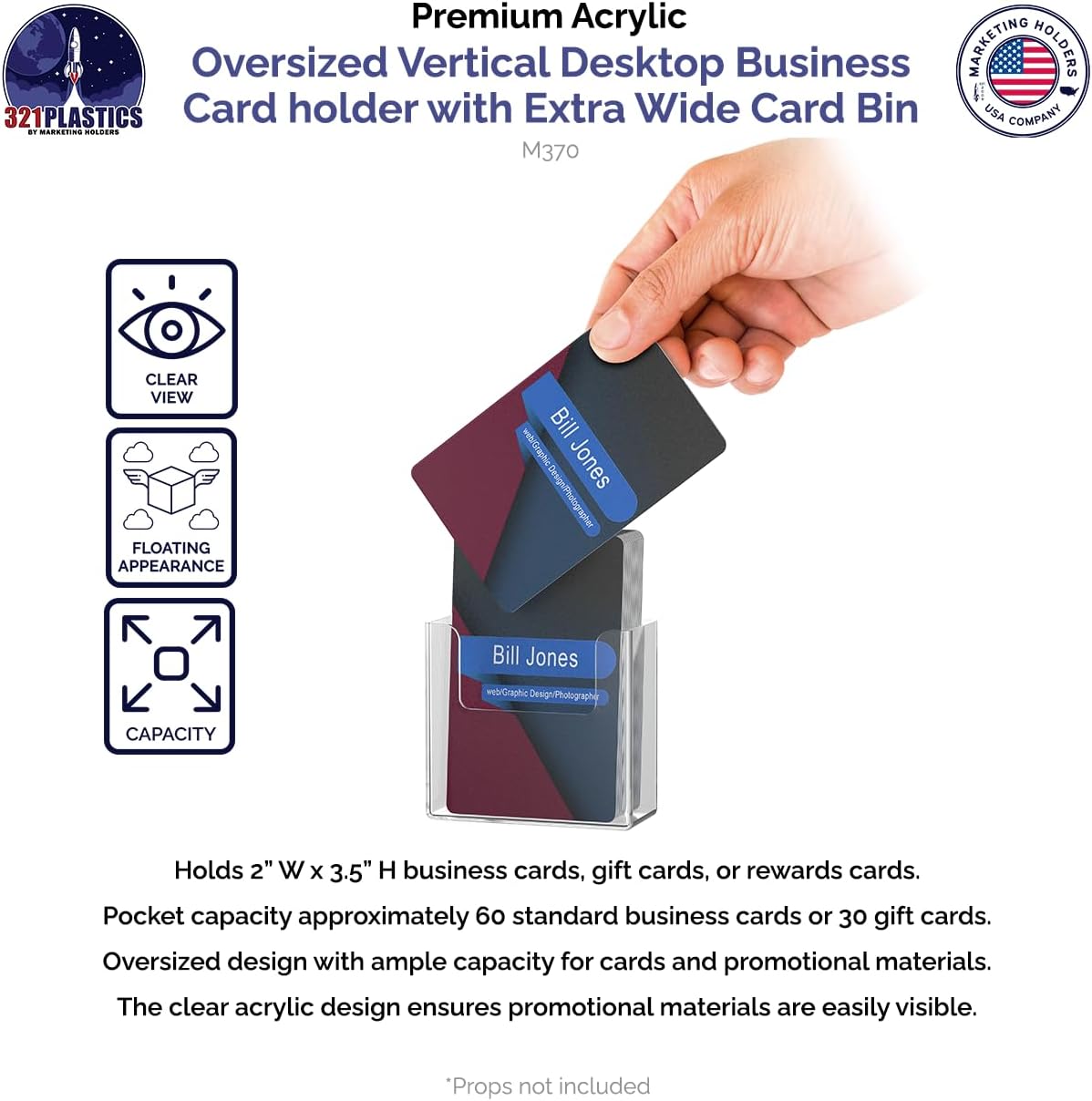 Marketing Holders 4 Pack Oversized Vertical Business Card Holder Display 2" Wide Desktop Organizer Clear Plastic Stand for Stickers Lotto Pencils Tags Scorecard Labels
