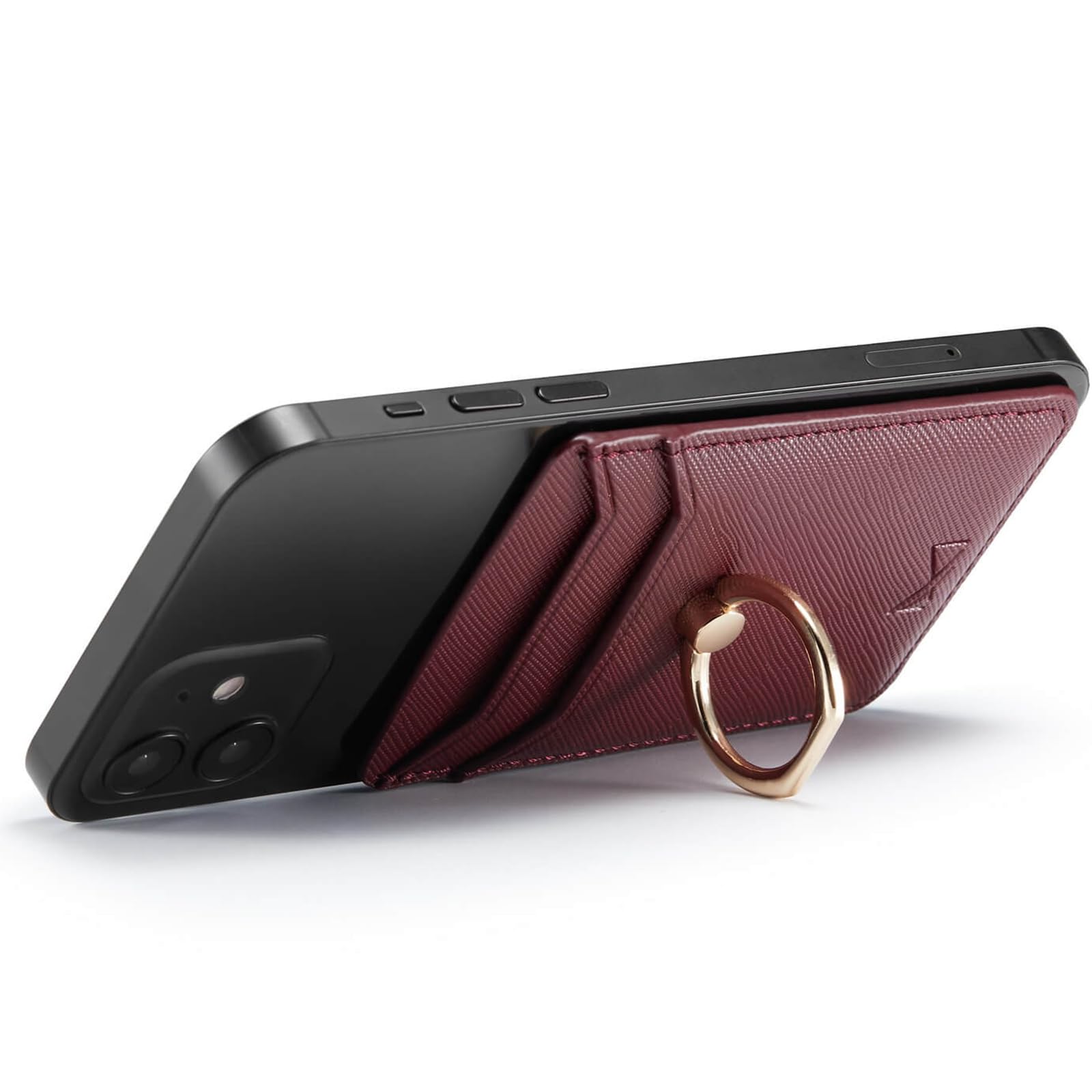 Handy-Kartenhalter mit Ringgriff für die Rückseite des Telefons, selbstklebende Kreditkartenetui für iPhone, Android und Smartphones, Weinrot