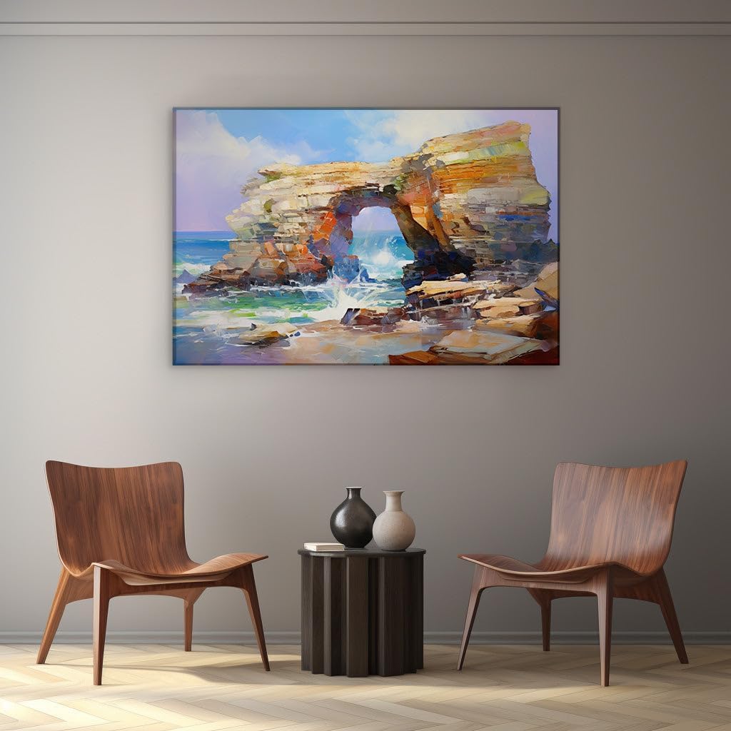 Canvas for Living room. Majestic Seascape: The Turbulent Dance of Waves and Stone, 27 x 18 inch Canvas Wall Art - Contemporary Masterpieces - Modern Home Decor
