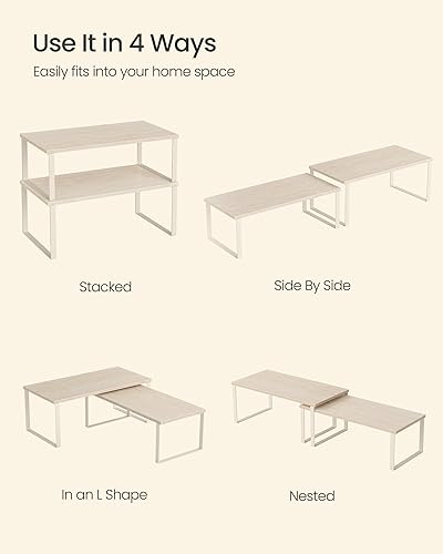 Vista 135 de SONGMICS Estante organizador de gabinete, juego de 2 estantes de encimera de cocina, almacenamiento de cocina, estante de especias, apilable, Blanco