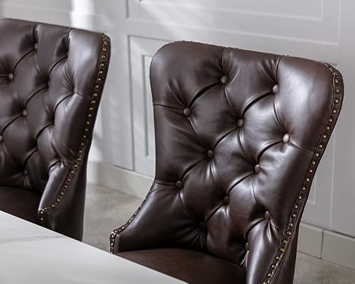 Miniatura 7 de CIMOTA Dark Brown Leather Dining Chairs Set of 6 Mid Century Modern Dining Room Chairs Tufted Upholstered Kitchen Dining Chairs Comfortable Side