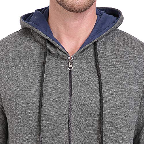 Image of Diverse Men's Hooded Regular Fit Front Zipper Sweatshirt (DCMSSF07RC17L35-4275J Dark Grey M)