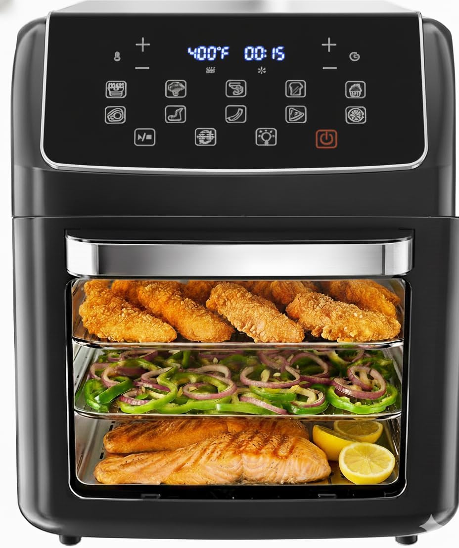 HealSmart 10-in-1 Air Fryer Oven, 12.6Qt Convection Oven with Visible Window, Rotisserie & Grill, Family-Size Airfryer with Visible Window for Healthy Cooking