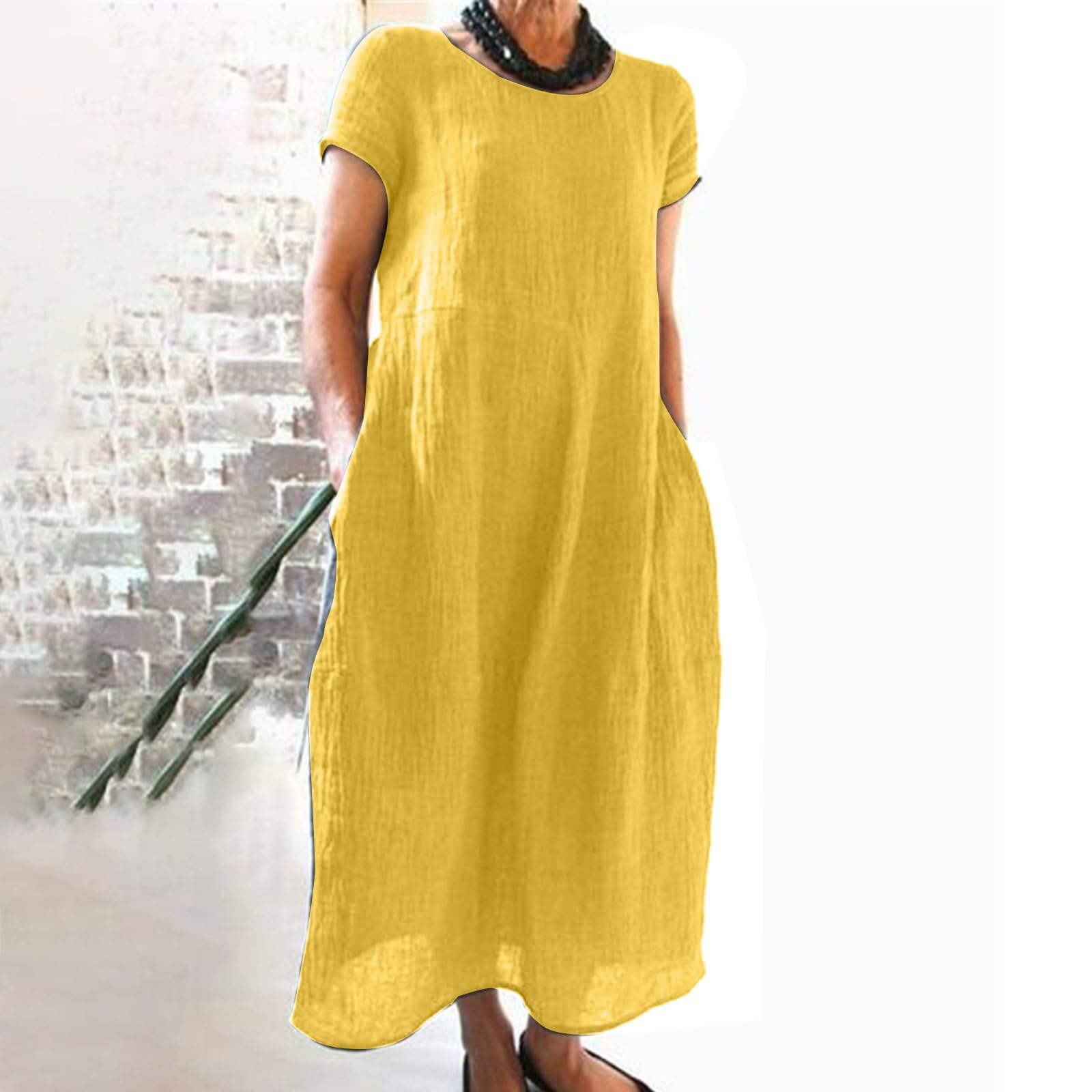 Letnia Sukienka Damska 2026, Wygodna, Luźna, Gładka, Krótkim Rękawem, Bawełniana, Długa, Casual Oversize Fashion Dress