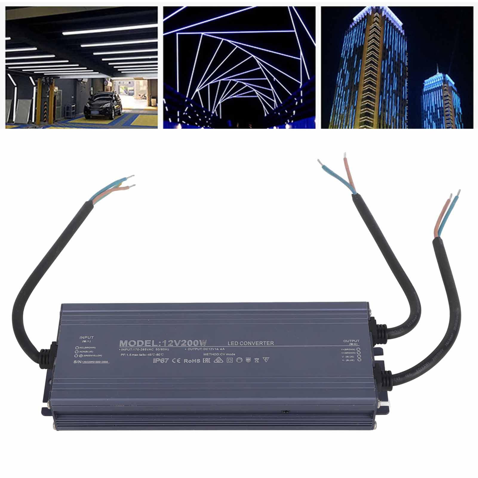 Driver LED 200 W, Alimentatore Impermeabile, Trasformatore a Tensione Costante, AC170-265V per Strisce Luminose a LED e Telecamere (12V)