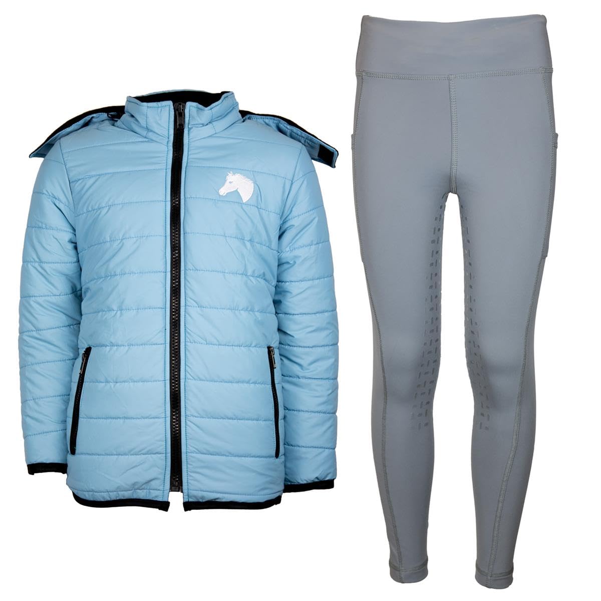 Set da equitazione invernale per bambini, giacca da equitazione Moni, azzurro, trapuntata con inserti in silicone, colore: grigio