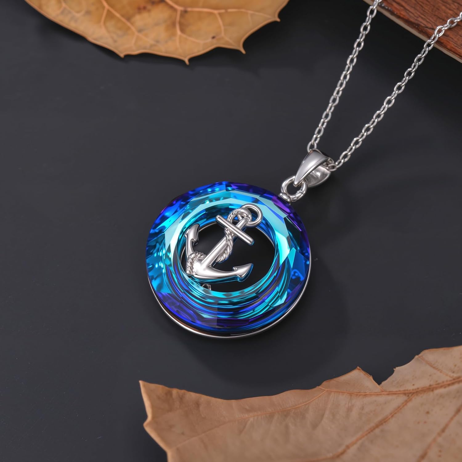 Anchor Necklace for Women Sterling Silver Anchor Rope Fine Pendant Necklace with Blue Crystal Nautical Jewelry Gifts - Image 3