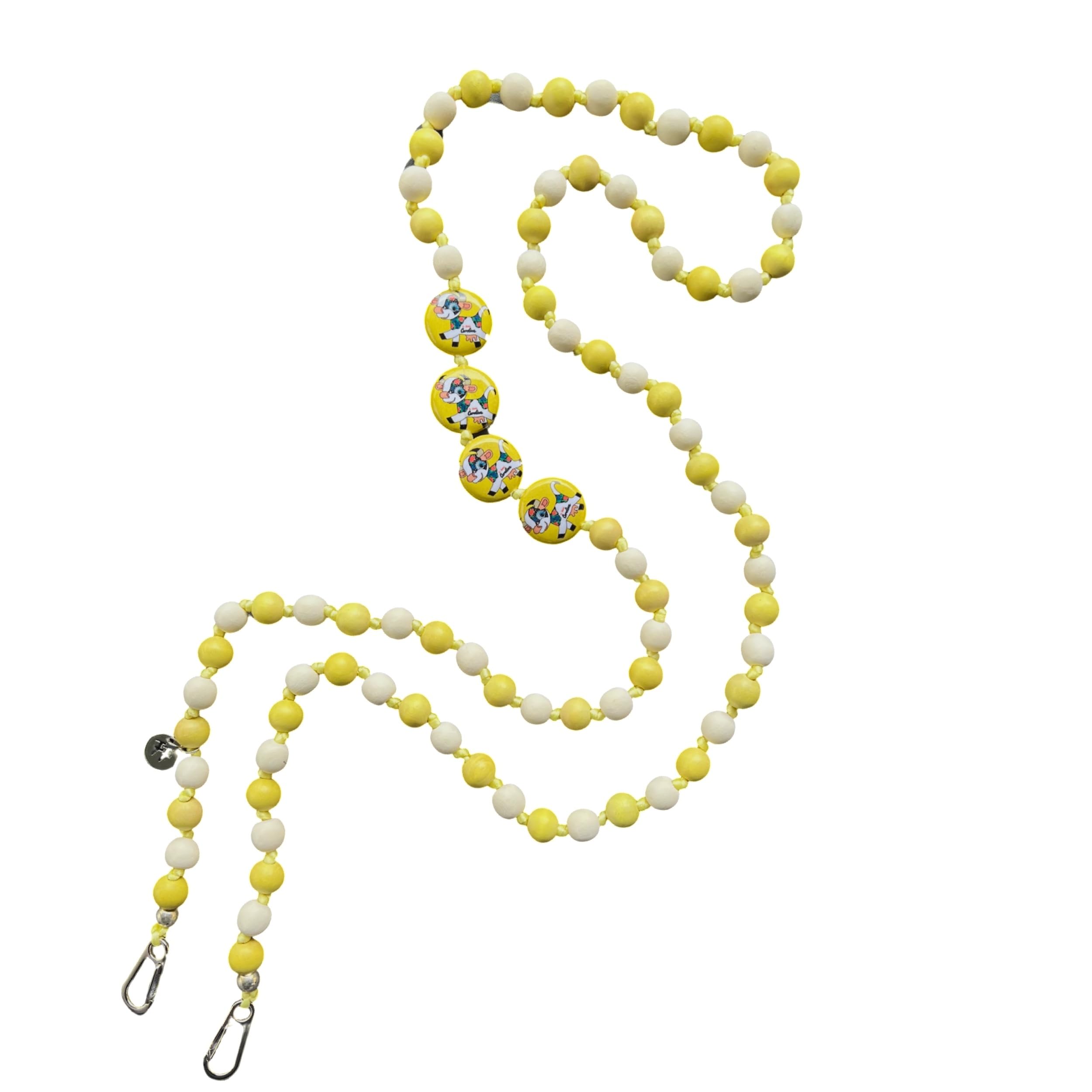 Handykette Lang Holzperlen White-Yellow I ø12 mm I Länge ca. 138 cm I H0110