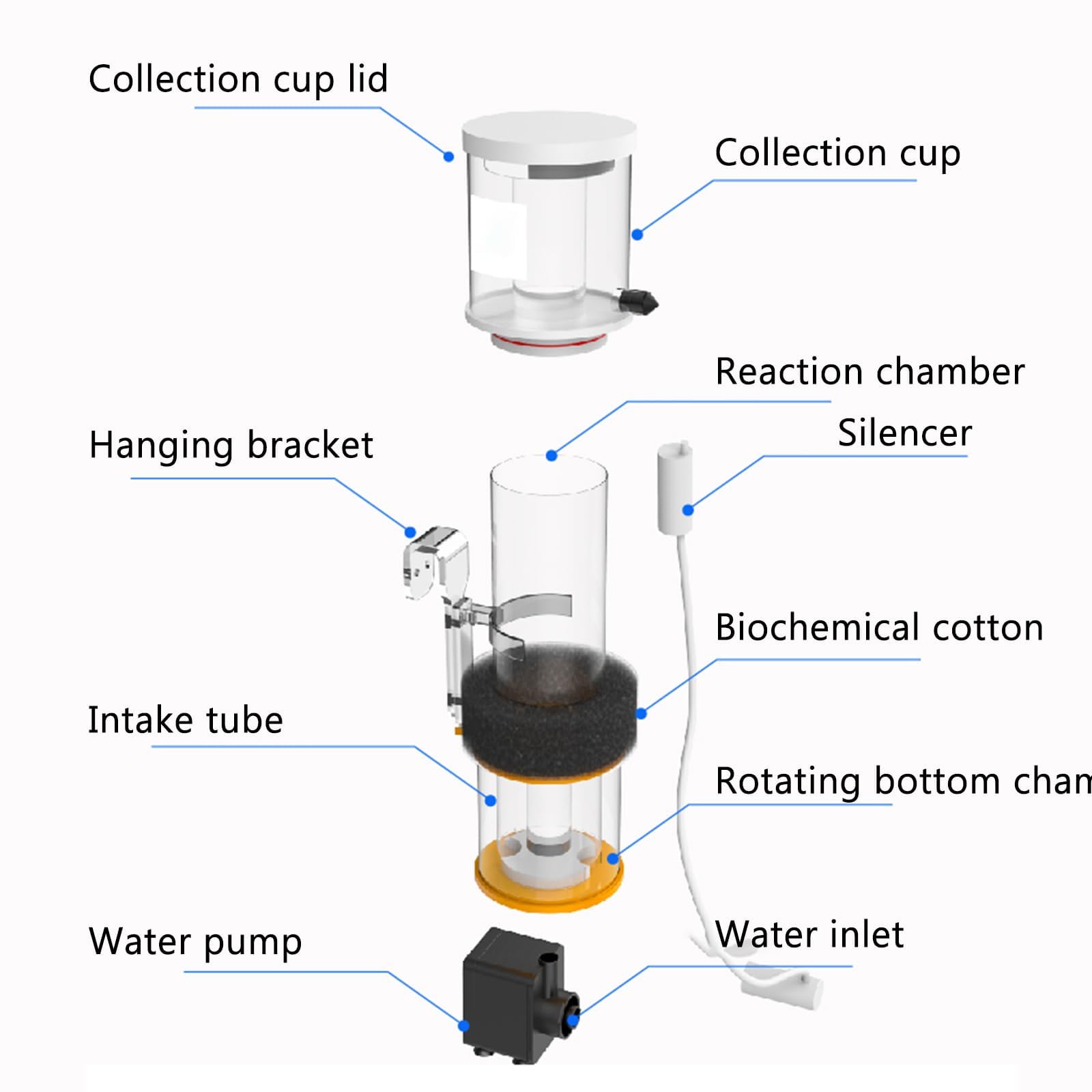 Skimmer de proteínas para acuarios de agua salada, espumador interno para mejorar la calidad del agua, adecuado para tanques de 30 a 130 litros