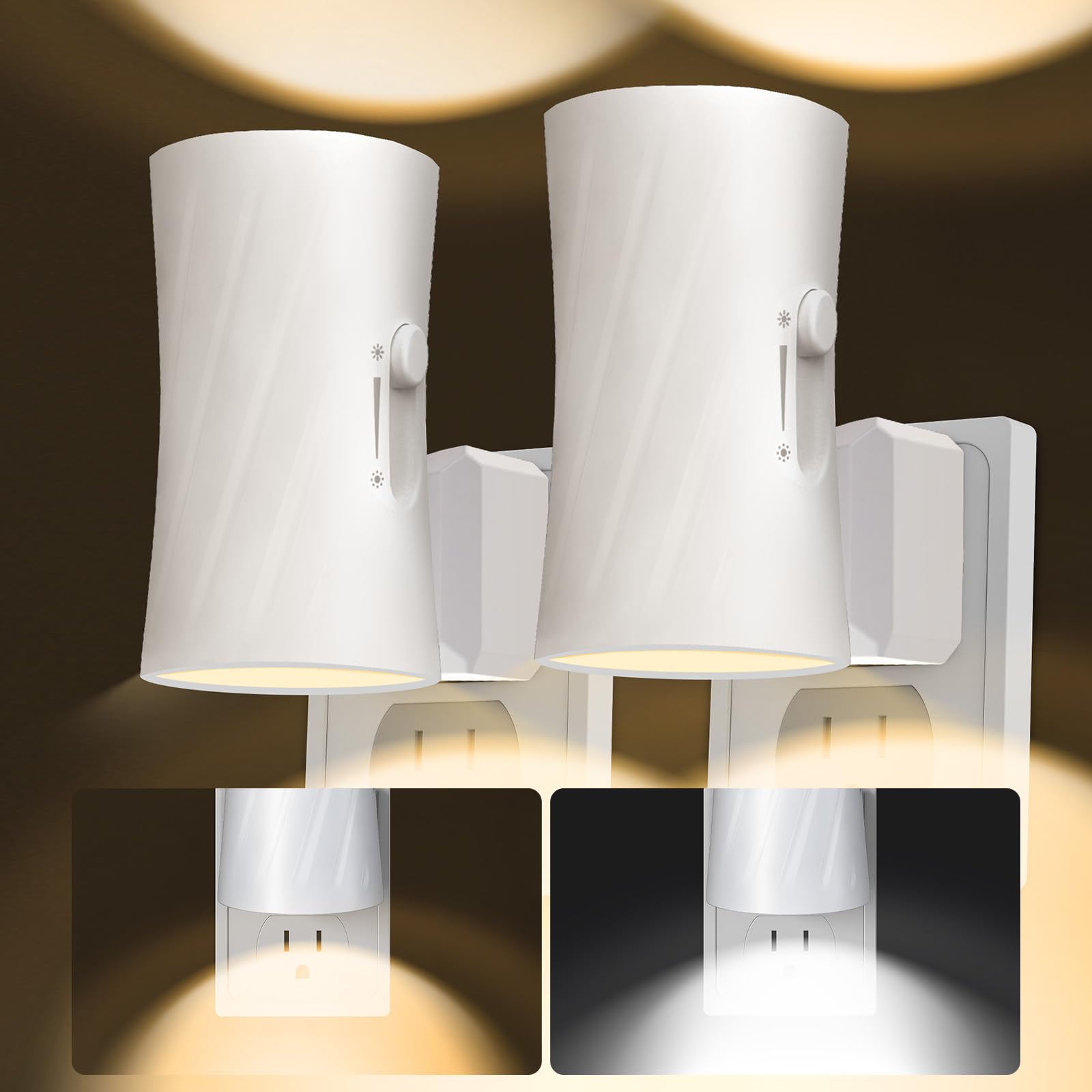 LED-Nachtlichter zum Einstecken in die Wand, 3000 K/5000 K umschaltbar, 2 Stück, Nachtlicht zum Einstecken, 0–100 lm, dimmbares Nachtlicht, modernes Nachtlicht, Dämmerung bis Morgendämmerung, Sensor