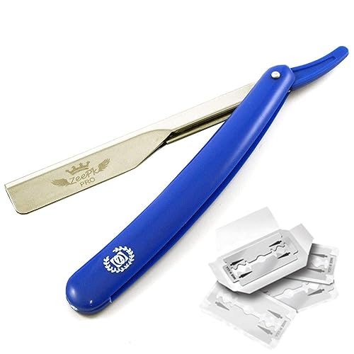 Zeepk Barber Salon - Maquinilla de afeitar para hombre (afeitada) con borde recto + 10 cuchillas de afeitar
