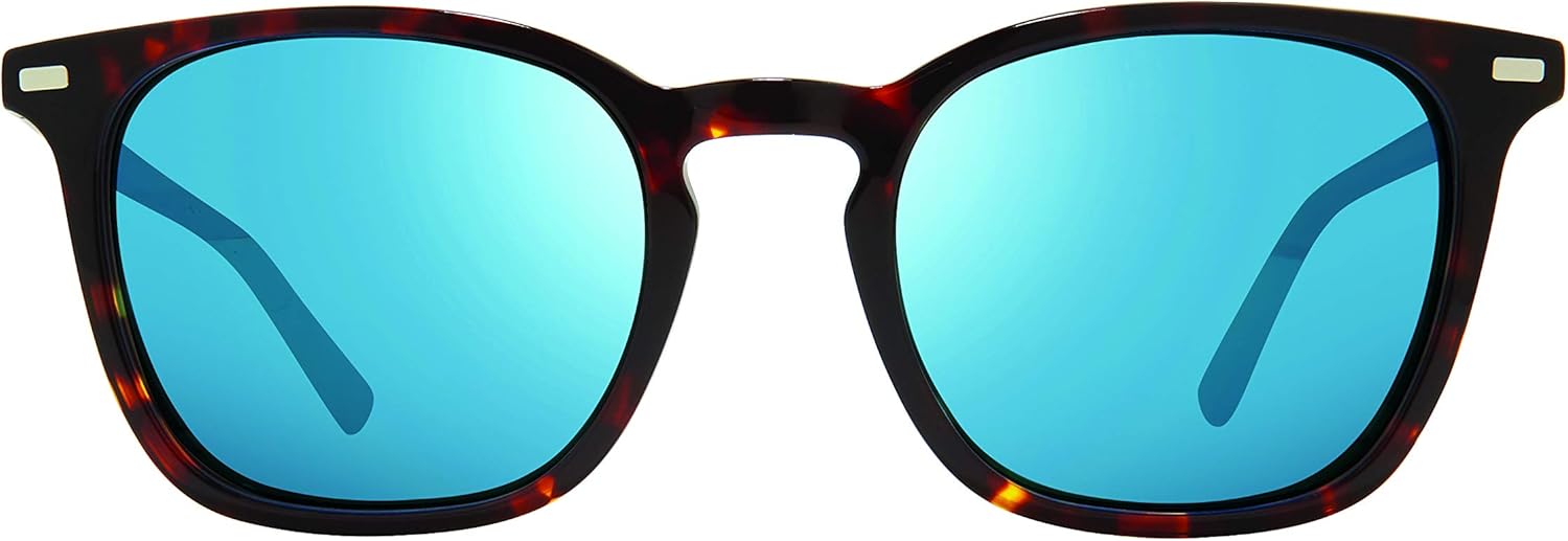 Revo Sunglasses Watson: Polarized Crystal Glass Lens with Rectangle Keyhole Bridge Frame, Tortoise Frame with Revo H2O Blue Lens