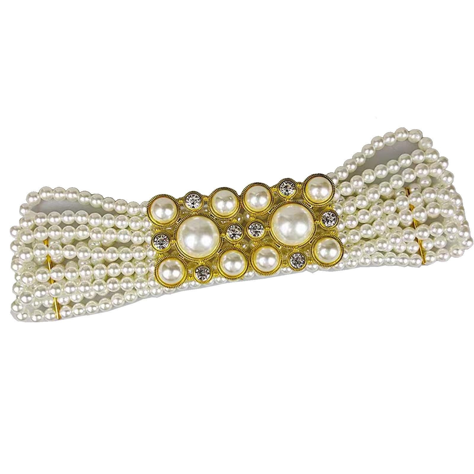 Pearl Rhinestone Decor Elastic Stretchy Belt NEW Amazon.com: Women Elastic Pearl Wide Waistband Fashion  main image 3
