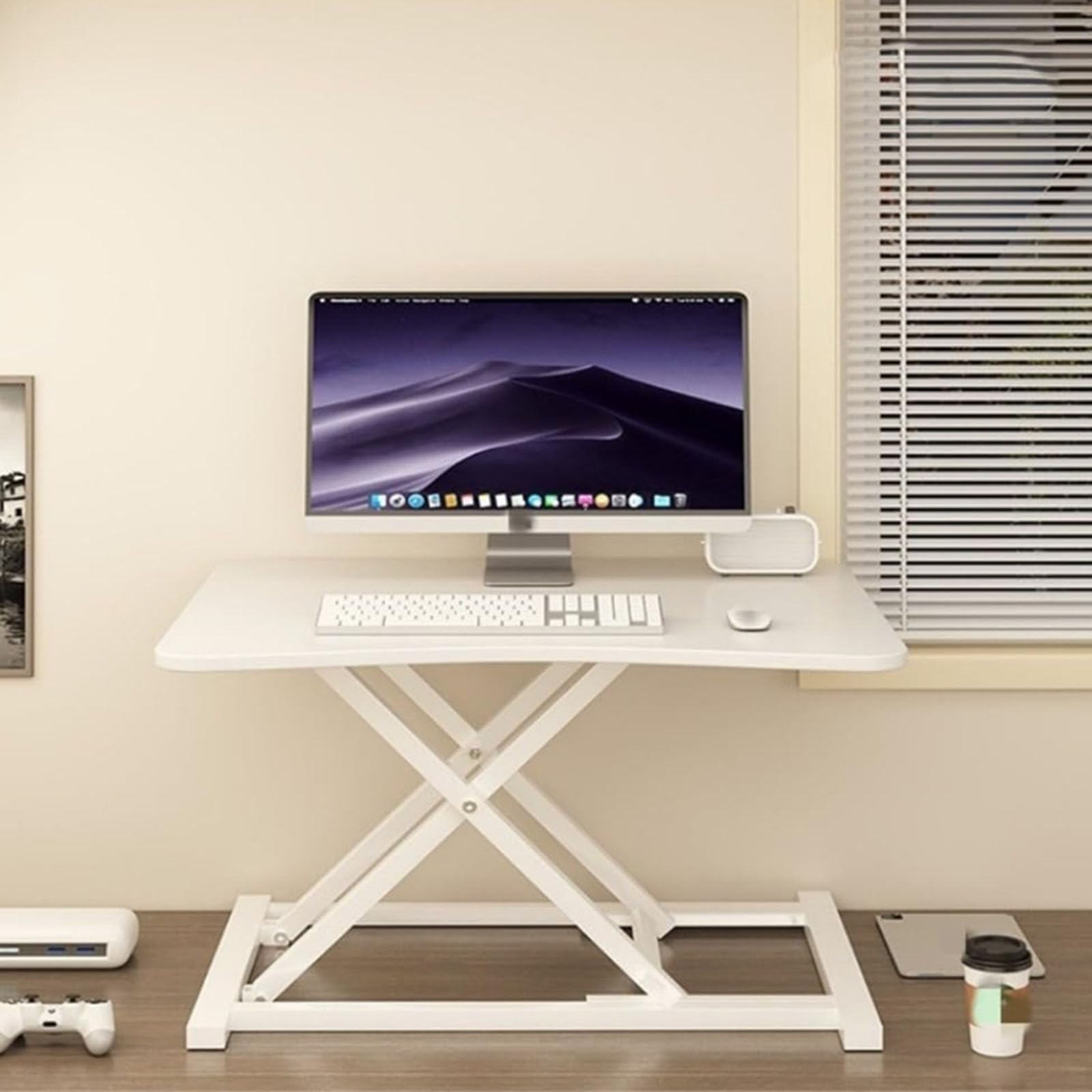 Convertisseur de bureau debout ergonomique, hauteur réglable avec plateau pour clavier, ressort à gaz pour ordinateur portable et moniteur