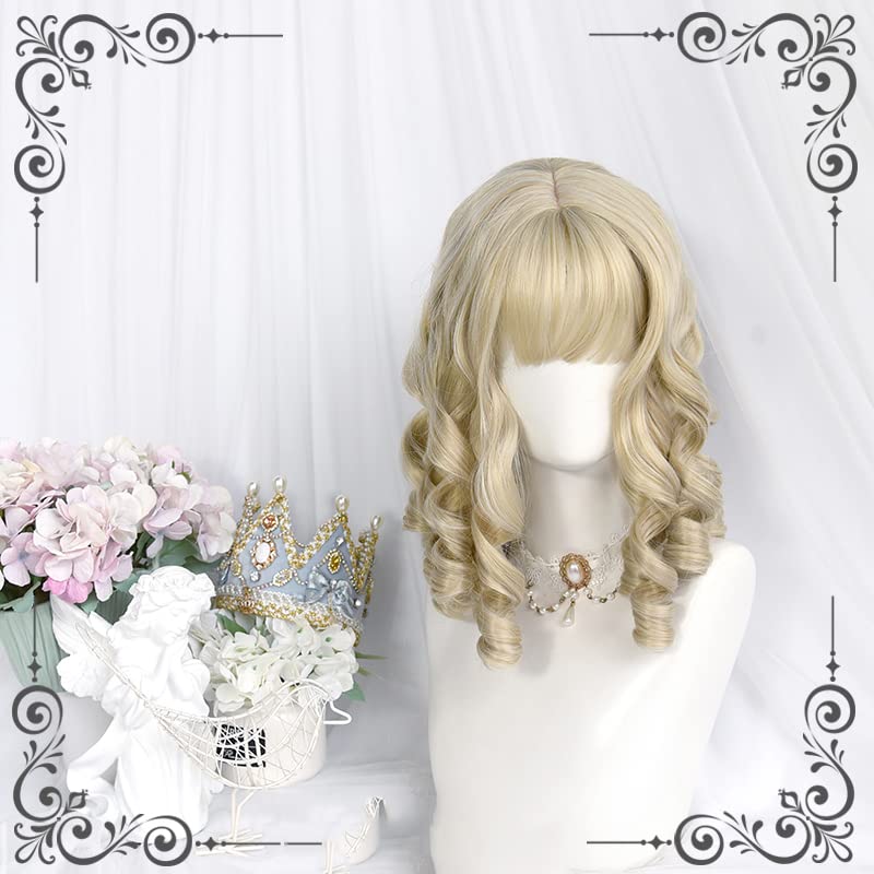 Pearl Women Beige Gold Lolita Vintage Roman Roll Wig Nature Sweet Cute Periwig Synthetic Fiber Curls Hair Anime Cosplay Princess - Image 5