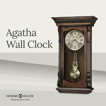 Howard Miller Agatha Wall Clock Wooden Pendulum Clock with Triple-Chime Quartz Movement, Battery Operated, Acanthus Molding Detail