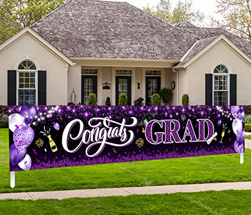 Image of 2026 Graduation Decorations-Congrats Grad Purple Yard Sign Banner Decoration for Class of 2026 Graduation Party Supplies(Purple and Black)