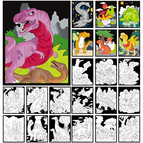 48 pósteres peludos de terciopelo para colorear dinosaurios infantiles