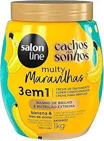 Salon Line, Creme de Tratamento 3 em 1, Multy Maravilhas, Cachos dos Sonhos, Banana e Óleo de Rícino, Vegano - Para Cabelos Cacheados e Crespos, 1kg