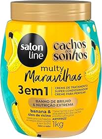 Salon Line, Creme de Tratamento 3 em 1, Multy Maravilhas, Cachos dos Sonhos, Banana e Óleo de Rícino, Vegano - Para Cabelos Cacheados e Crespos, 1kg
