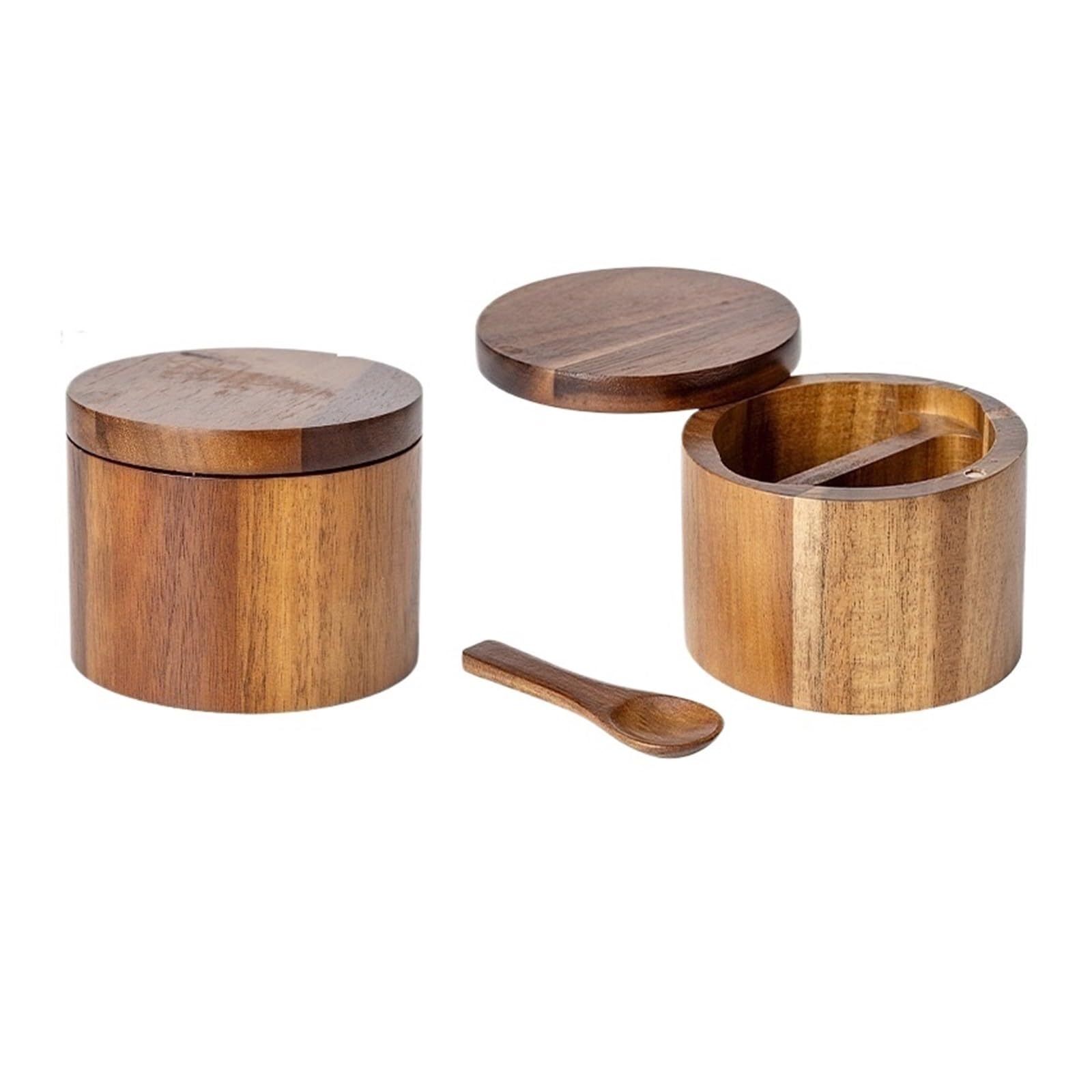 Luoaxinn One Color Wooden Salt Cellar Acacia Wood Salt Jar, Solid Seasoning Box, Pepper, Kitchen Bottle, Storage(Color 2 9 * 7Cm)