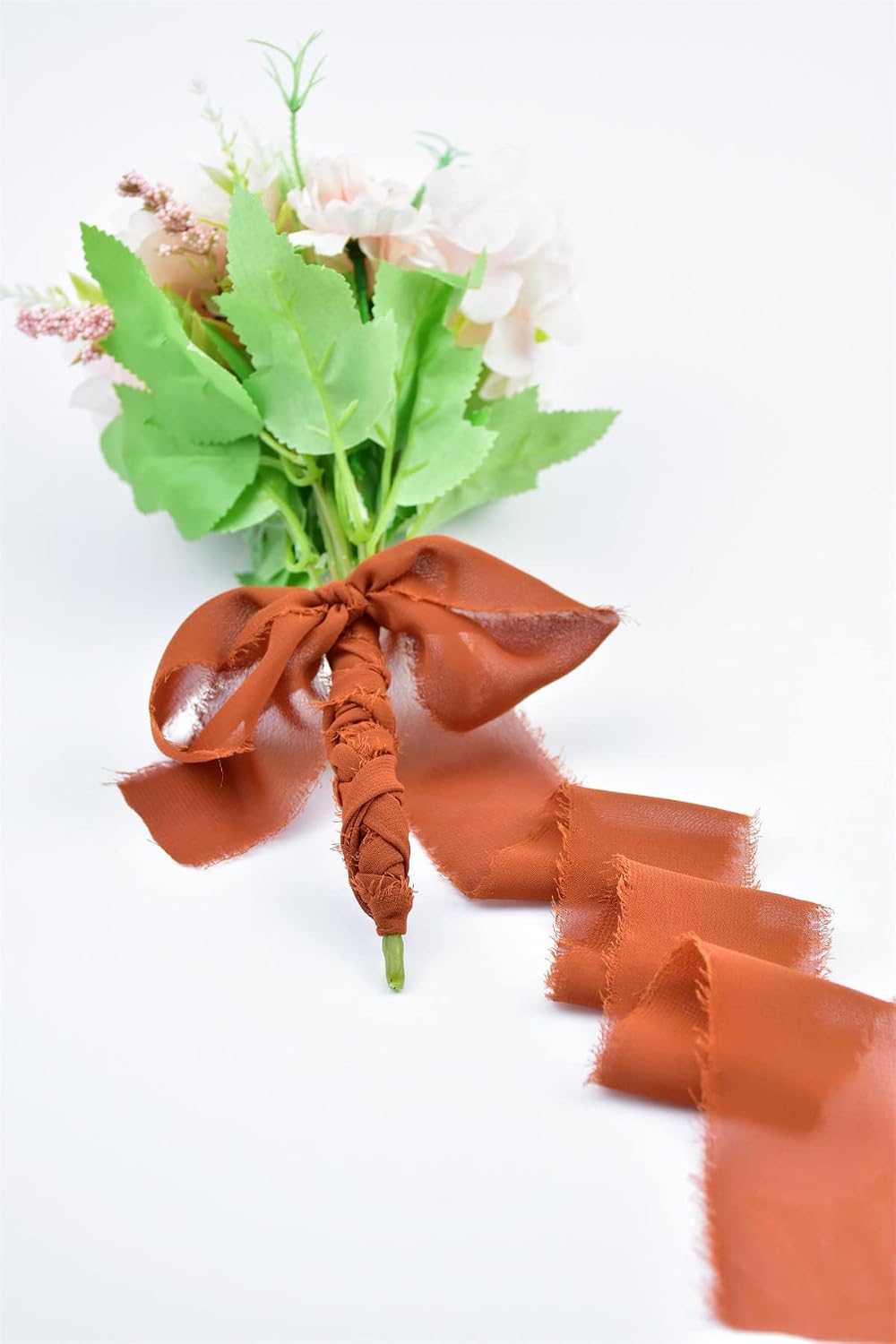 Joanlody Terracotta 4 Rolls Chiffon Ribbon Handmade Fringe Ribbon 1-3/4" x 6Yd for Wedding Invitations Bridal Bouquets Gifts Wrapping