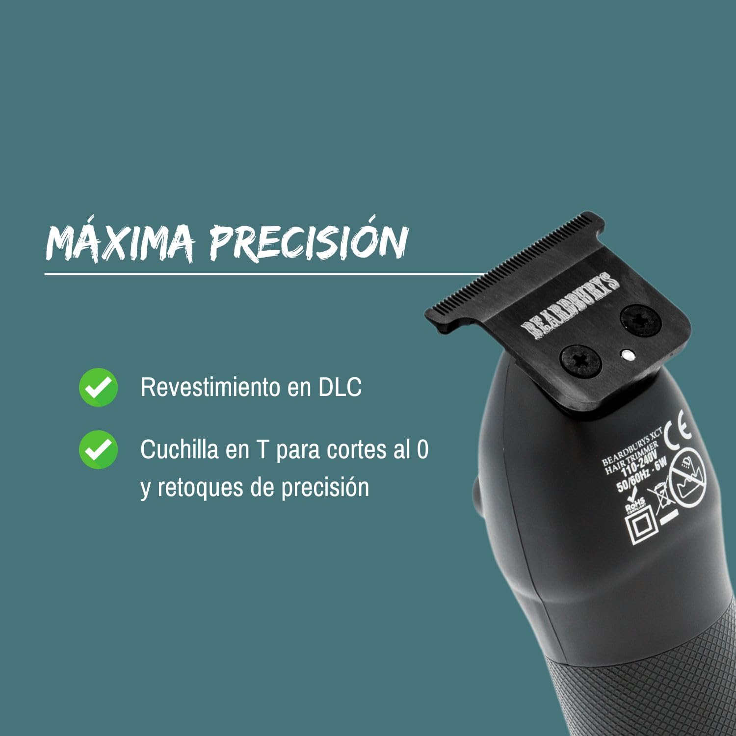 Beardburys XCT Trimmer | Recortadora de Barba y Pelo, Detailer Profesional Inalámbrica, Cuchillas DLC en T, Precisión y Durabilidad, 3 Peines-Guía - 175gr