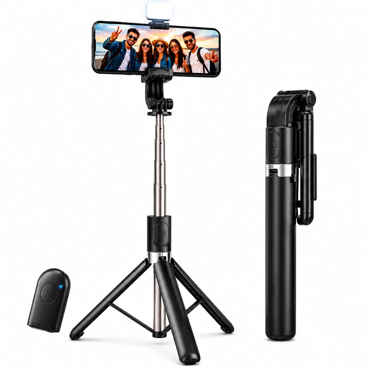 63” Selfie Stick Tripod with LED Fill Light, Bluetooth Remote, Extendable Aluminum Mobile Stand, 360° Rotation Selfie Stick for iPhone, Android, Smartphone Vlogging, Reels, Travel & Video-image-30