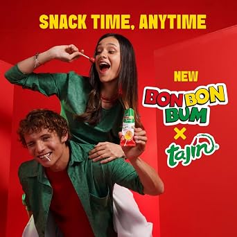 Colombina Bon Bon Bum Tajin Tropical Passion Fruit & Watermelon with Tajin Chile Lime Dip Dispenser, 30 Count (Pack of 1)