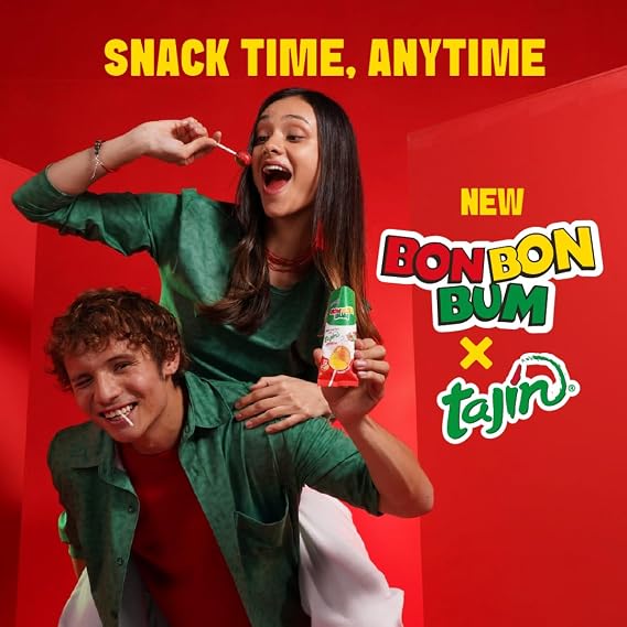 Colombina Bon Bon Bum Tajin Tropical Passion Fruit & Watermelon with Tajin Chile Lime Dip Dispenser, 30 Count (Pack of 1)