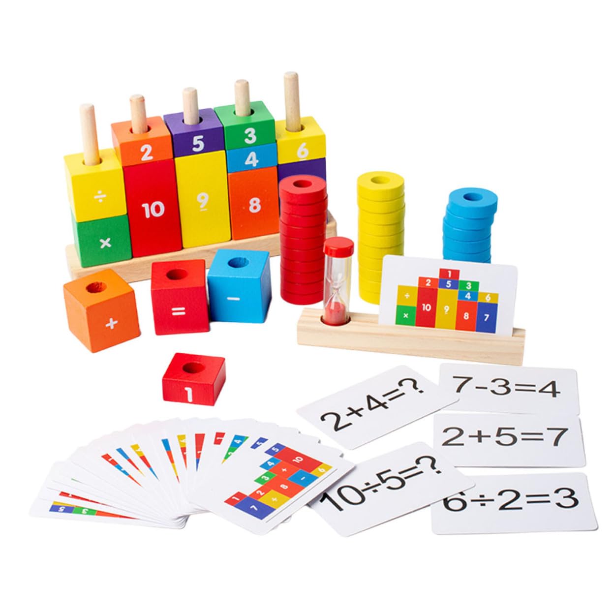 WOONEKY Buntes Holzspielzeug Zahlenrechnen mit Zahlen und Rechenzeichen Sicheres Langlebiges Montessori Lernspielzeug für Vorschulkinder zur Spielerischen der Mathematikfähigkeiten