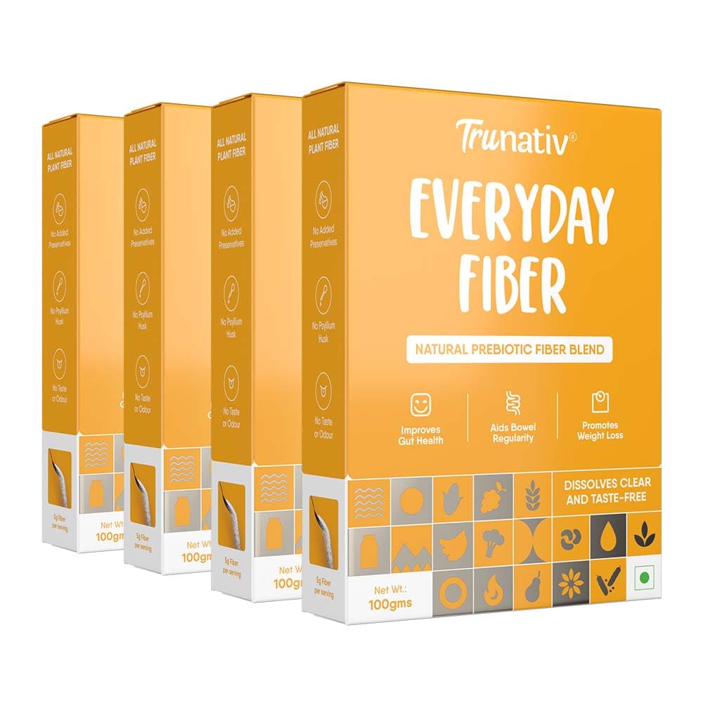 Trunativ Everyday Fiber Supplement Powder | Instant Acidity Relief & Bloating Relief | Prebiotic Fibre Supplement | Psyllium Husk Replacer & Isabgol Replacer | Gluten Free | Unflavored 400g (Pack of 4)