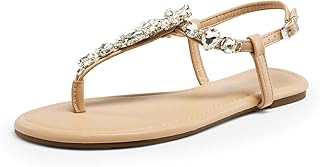 Flat Sandals for Women Dressy Rhinestone T-Strap Thong Flat Sandals for ...