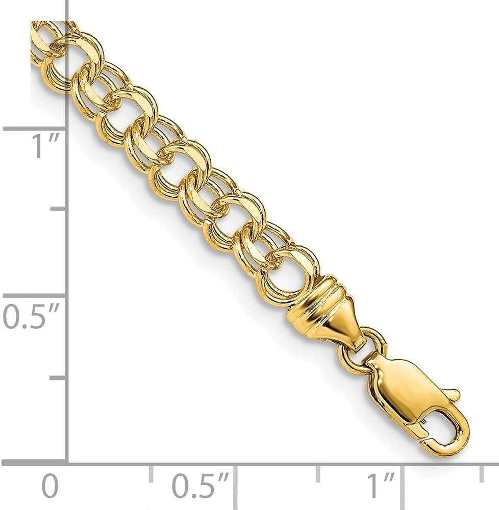 Diamond2Deal 14k Yellow Gold 8in 4.75mm Solid Double Link Charm Bracelet