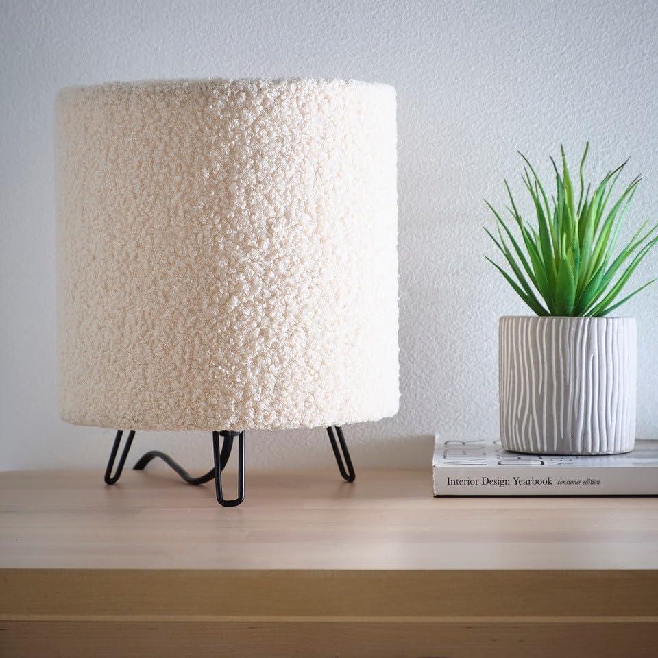 Teddy Velvet Table Lamp in Cream, Lilac, Orange or Grey Small Soft lamp 21cm Tall, Perfect for Bedsides and Cozy Areas (Cream)